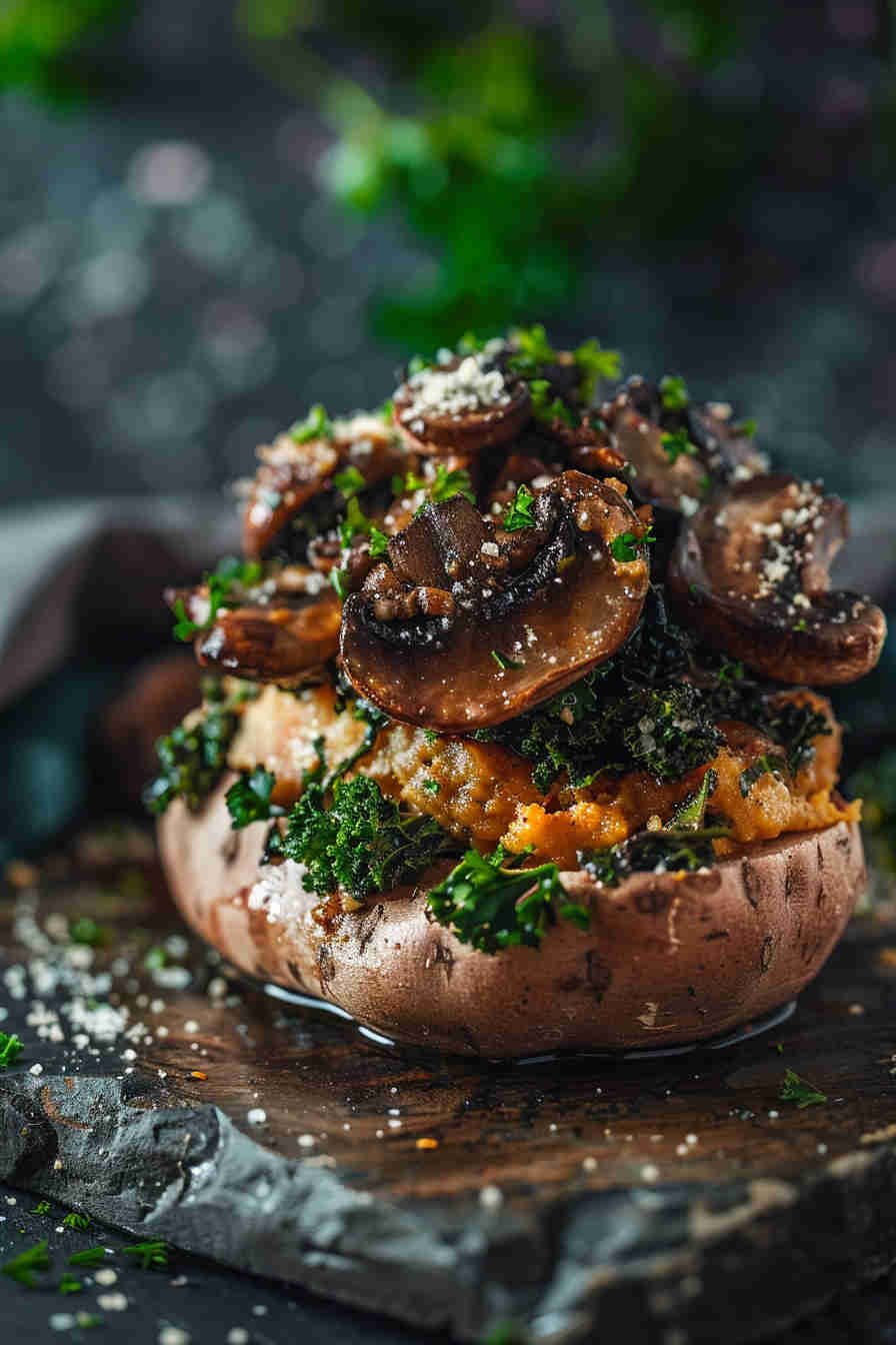 Mushroom & Kale Stuffed Sweet Potatoes