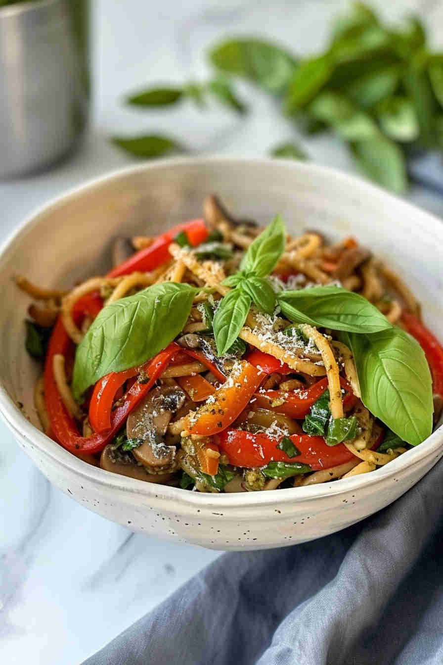 Quick Veggie Pesto Pasta