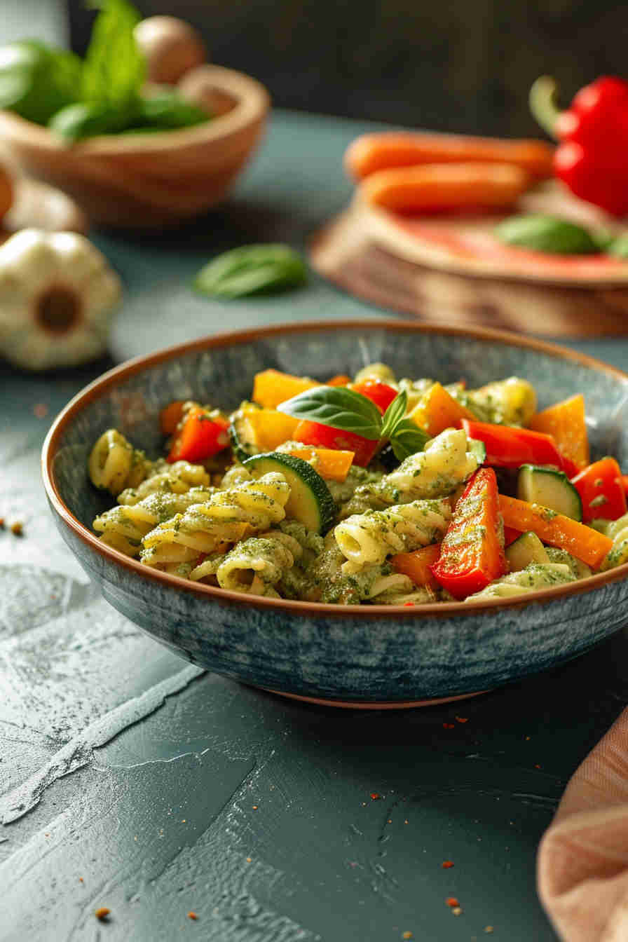 Quick Veggie Pesto Pasta