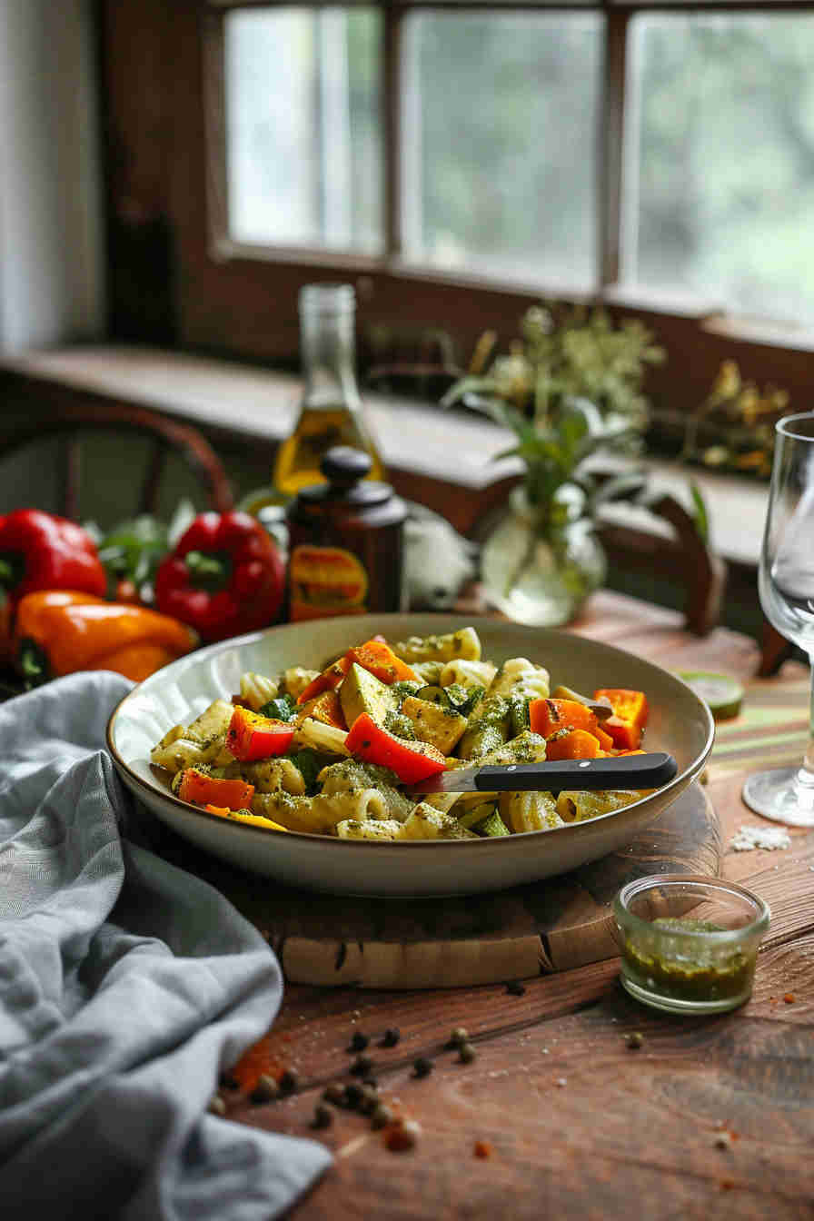 Quick Veggie Pesto Pasta