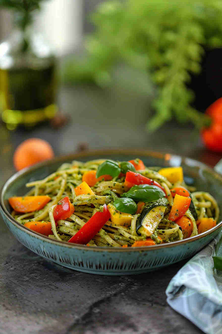 Quick Veggie Pesto Pasta
