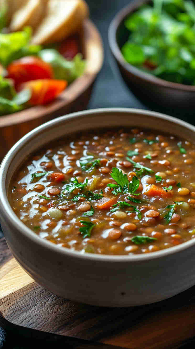 Simple Lentil Soup with Garlic and Herbs