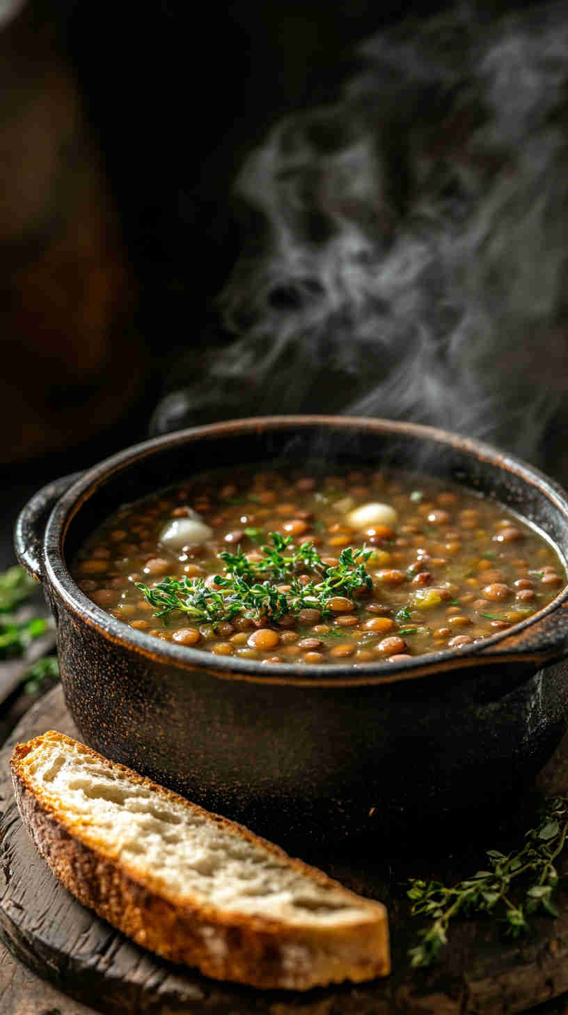 Simple Lentil Soup with Garlic and Herbs