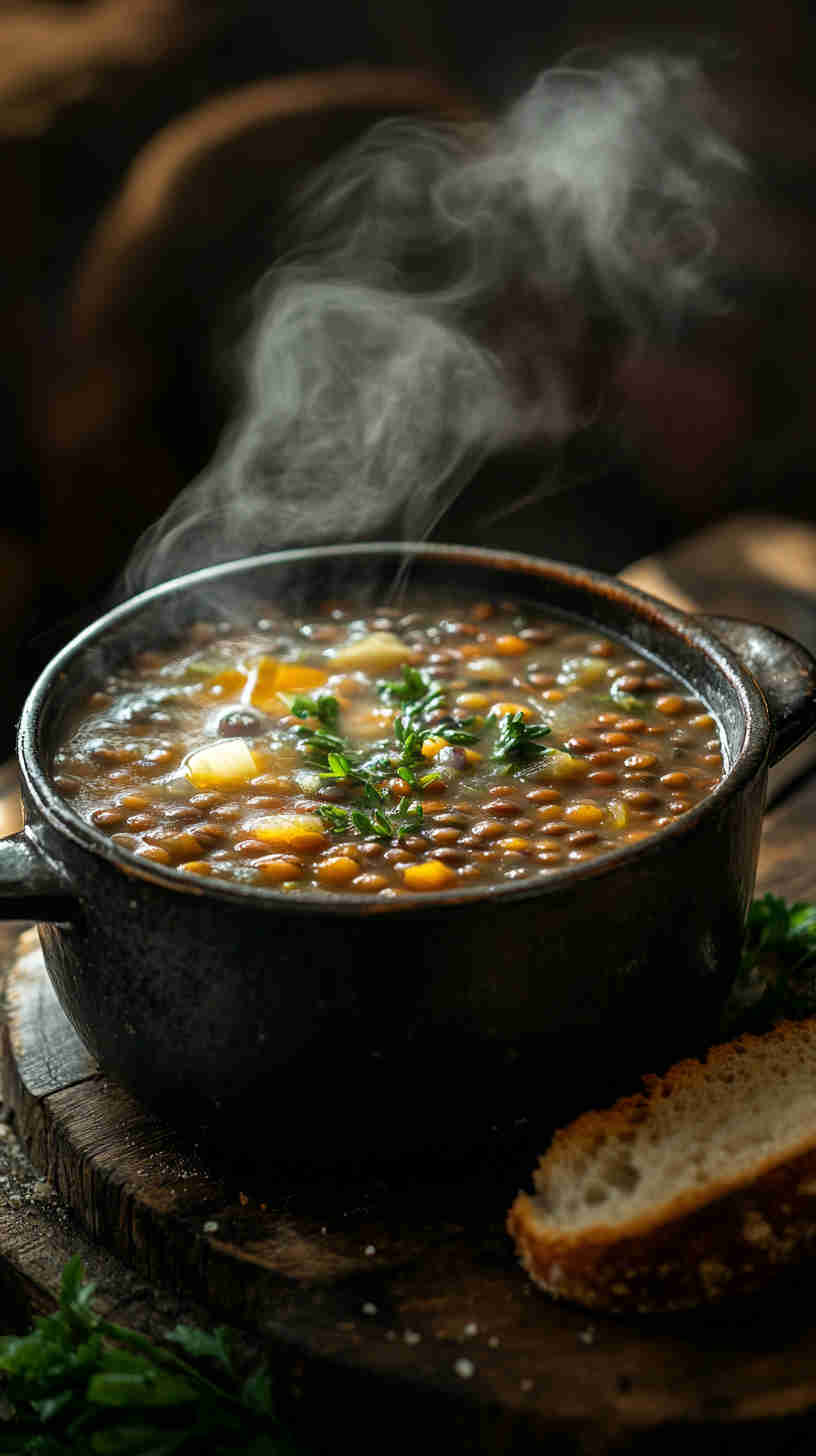 Simple Lentil Soup with Garlic and Herbs