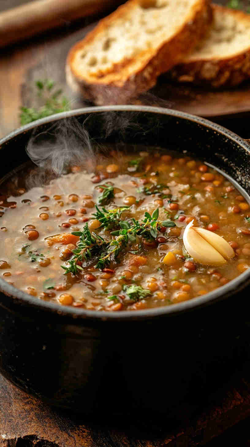 Simple Lentil Soup with Garlic and Herbs