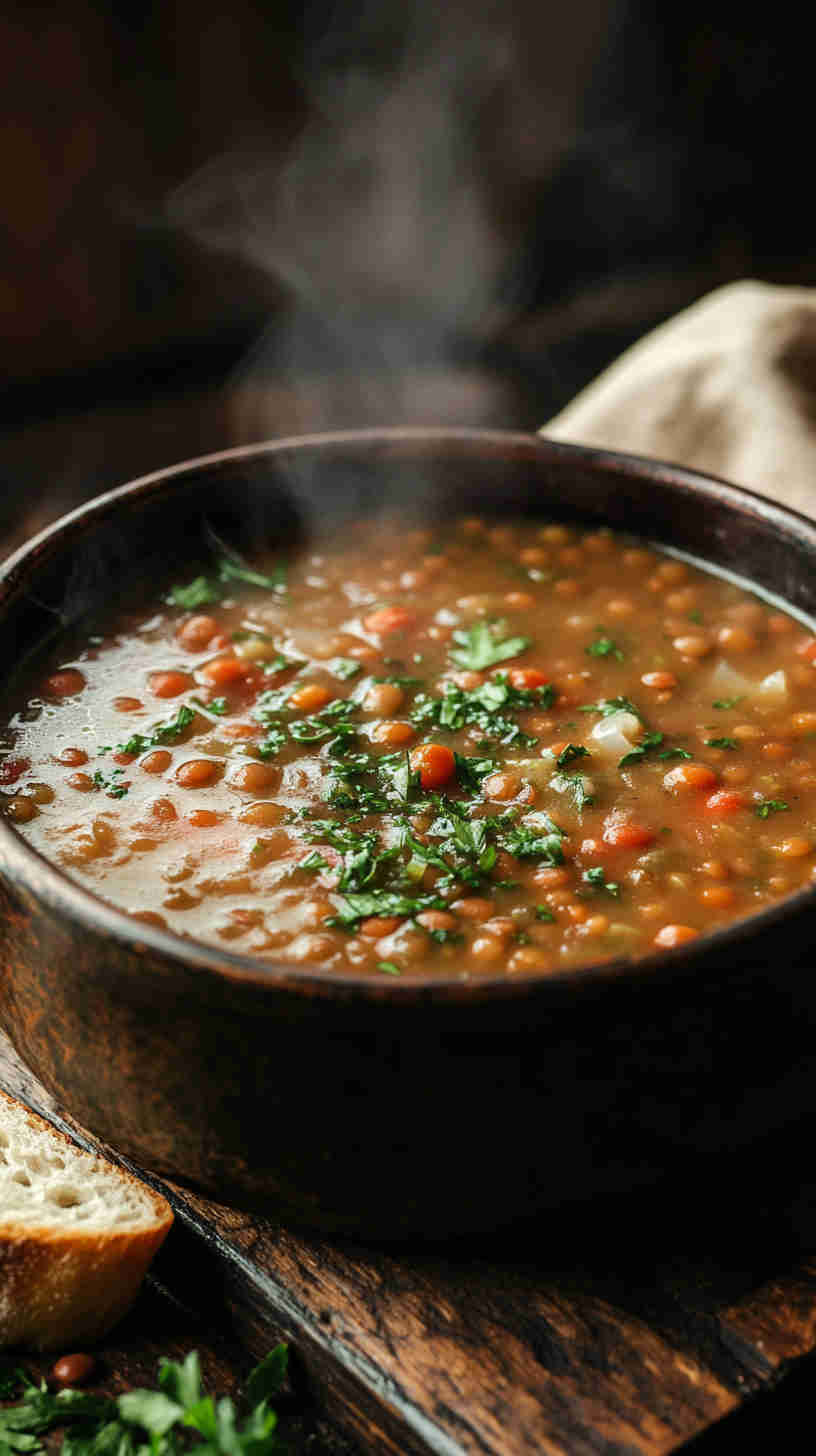 Simple Lentil Soup with Garlic and Herbs