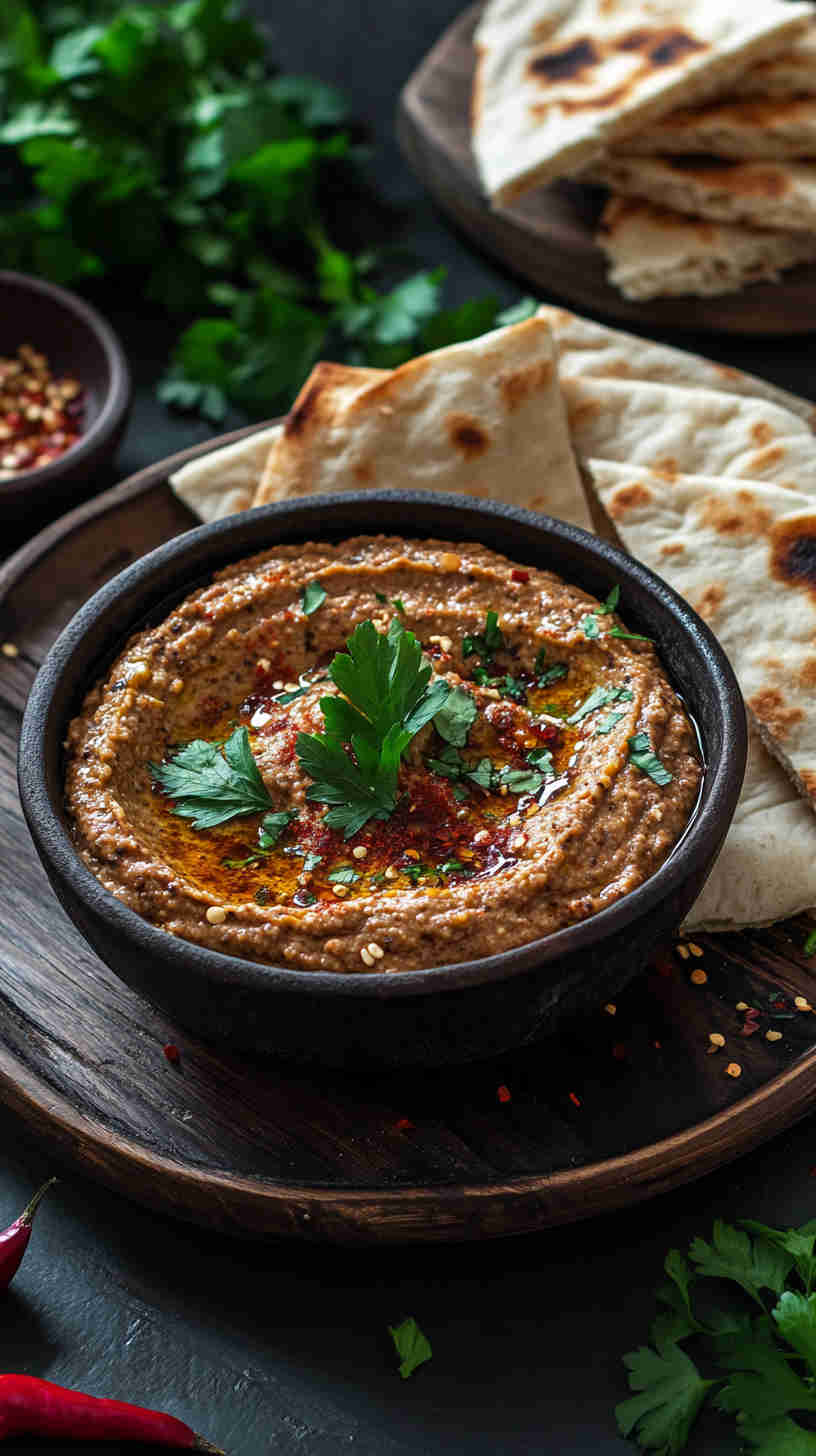 Smoky Aubergine Dip with Pita Bread