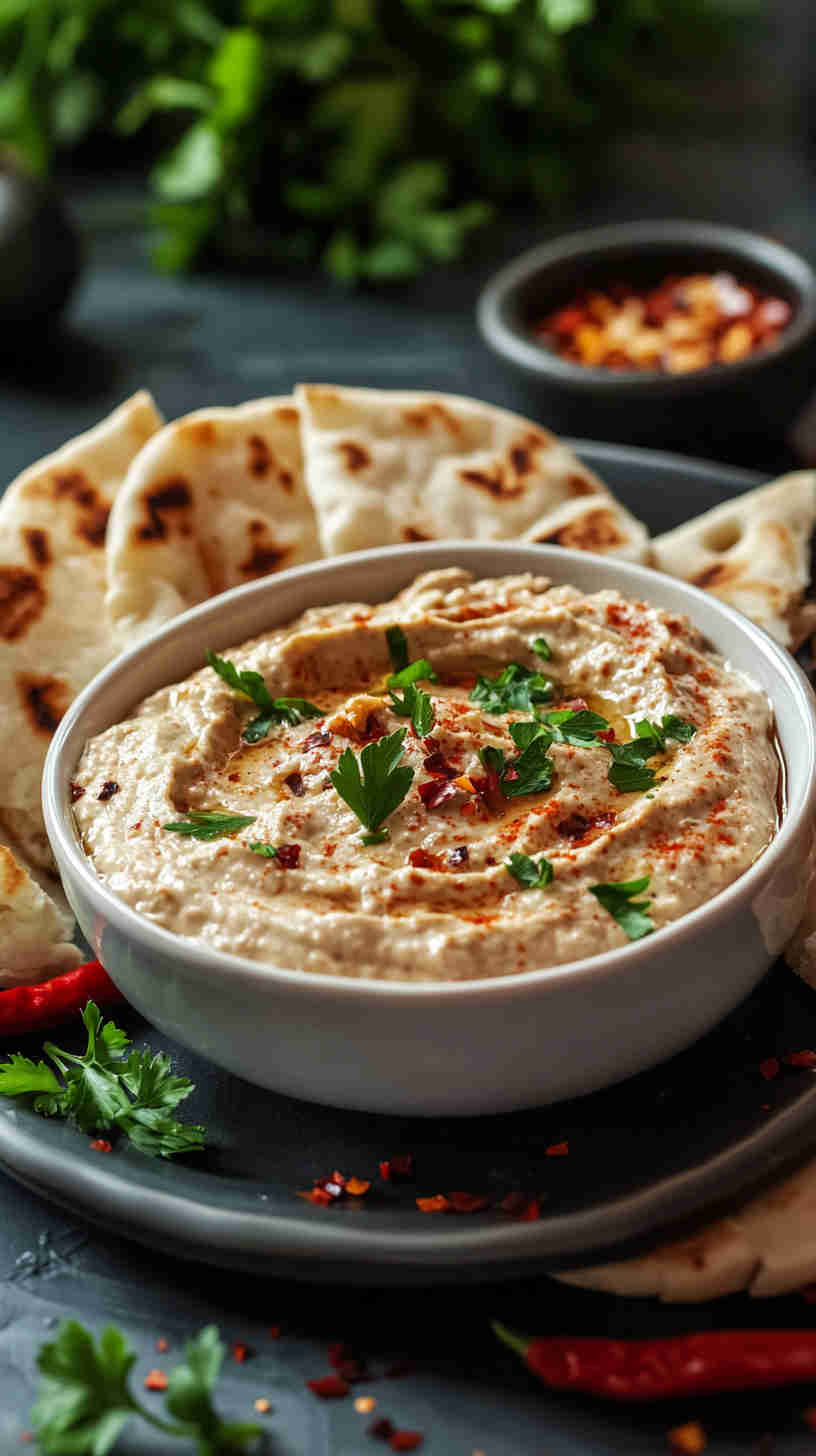 Smoky Aubergine Dip with Pita Bread