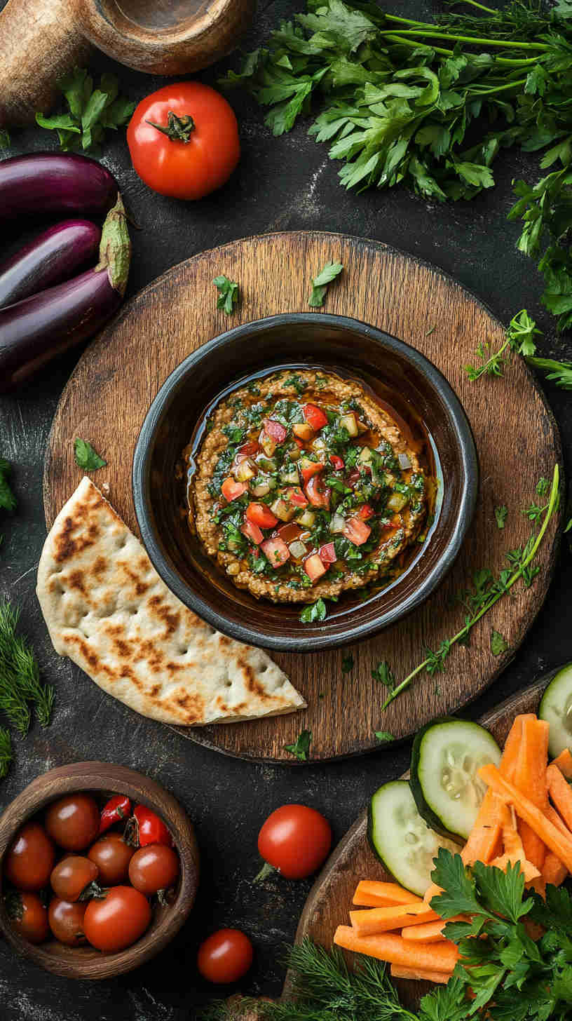 Smoky Aubergine Dip with Pita Bread