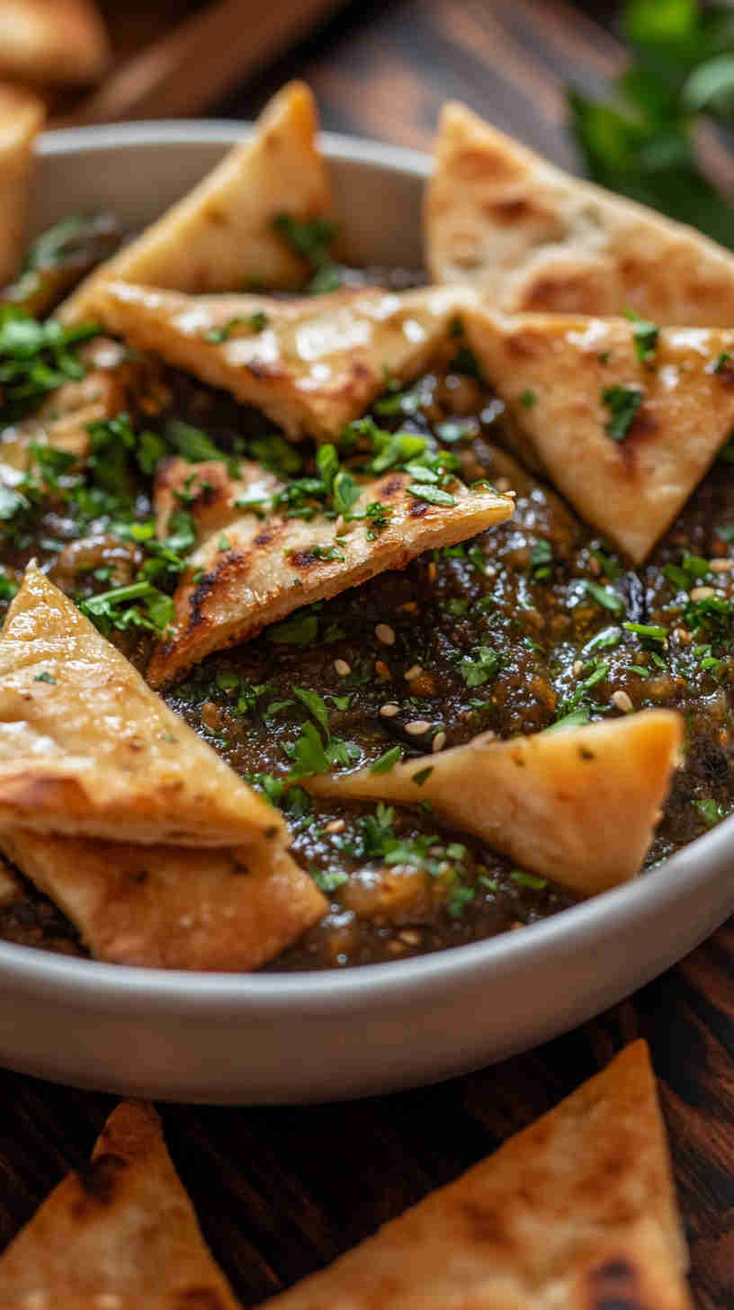 Smoky Aubergine Dip with Pita Bread