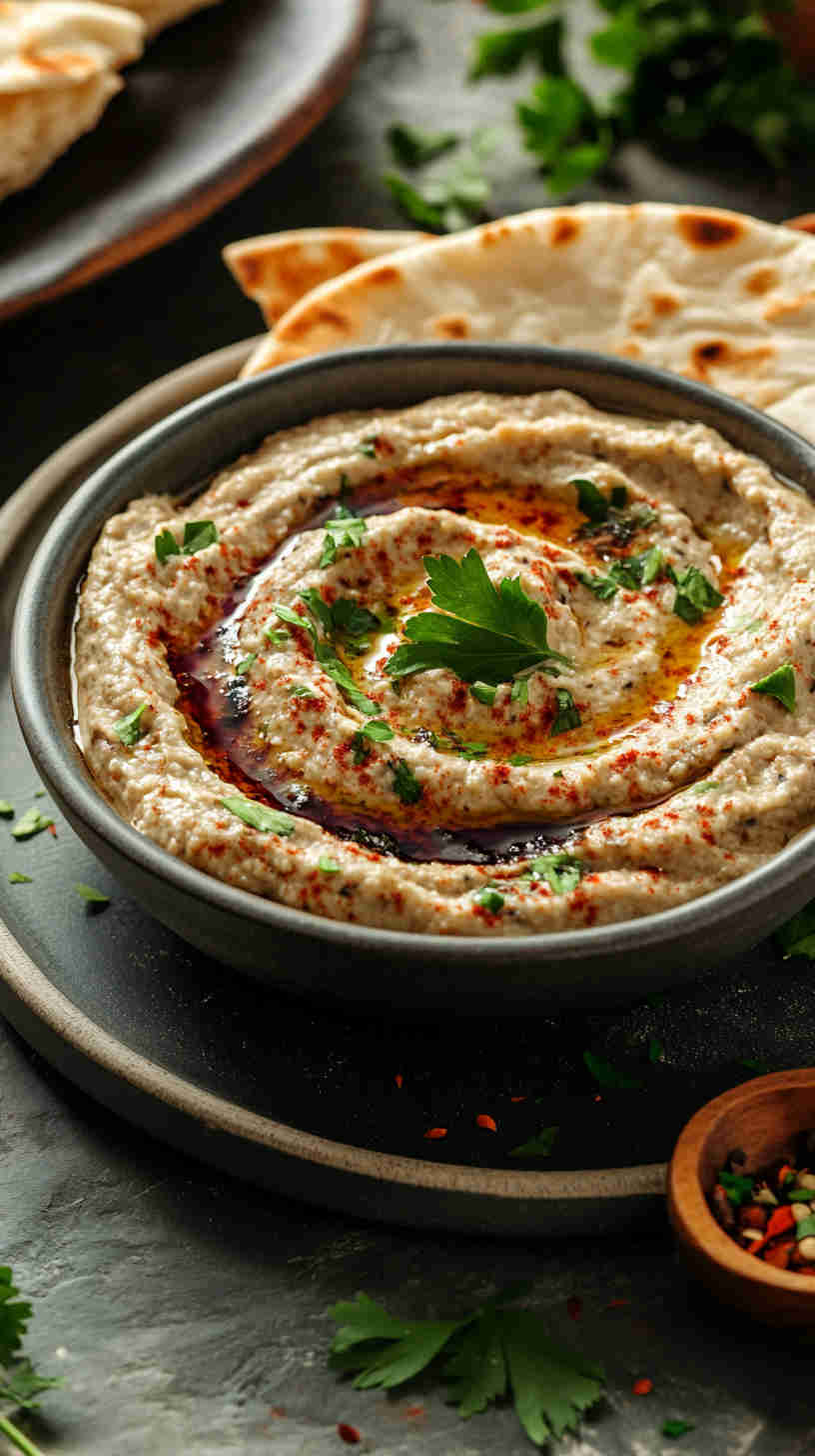 Smoky Aubergine Dip with Pita Bread