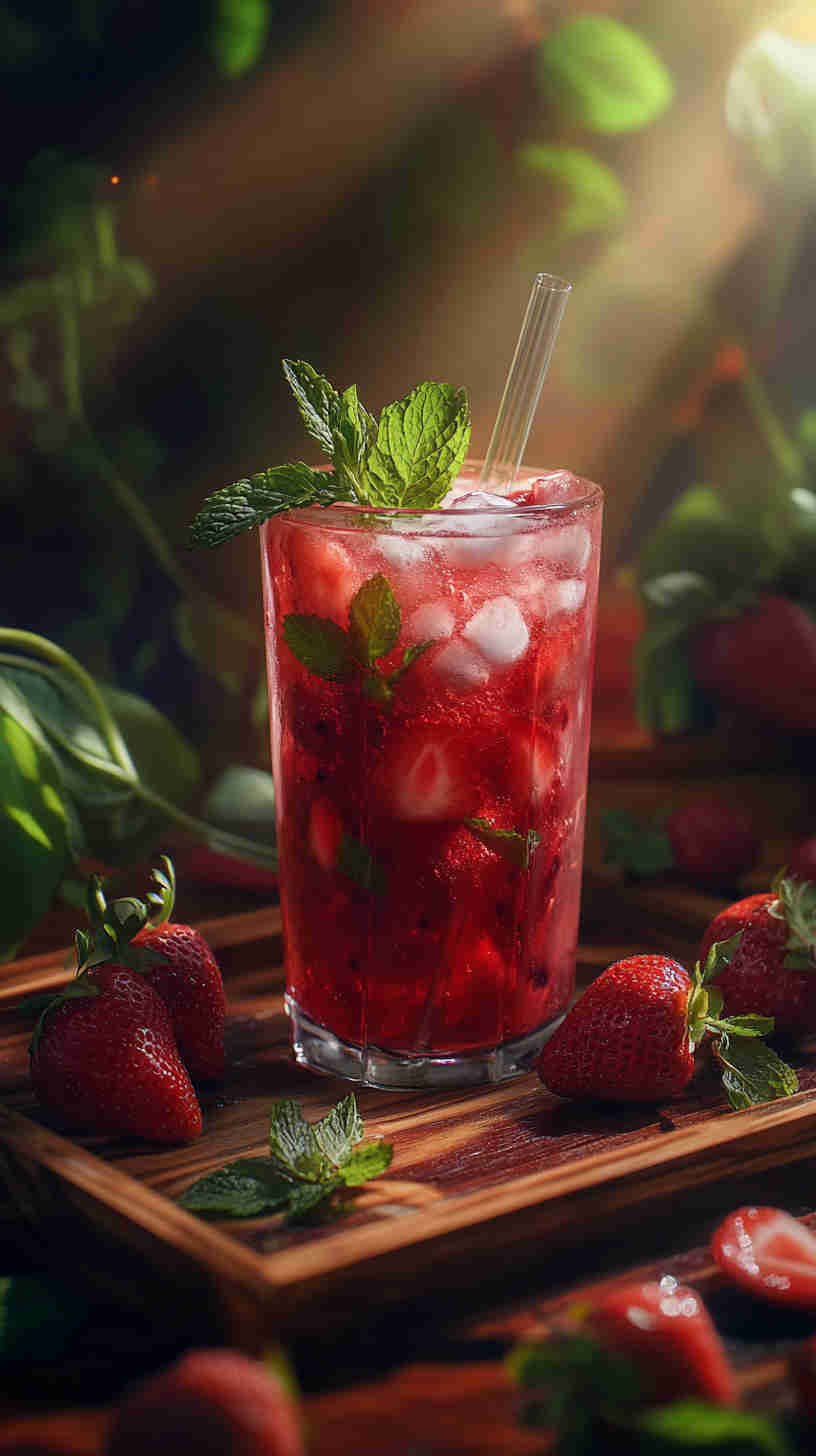 Strawberry Acai Refresher with a Minty Kick