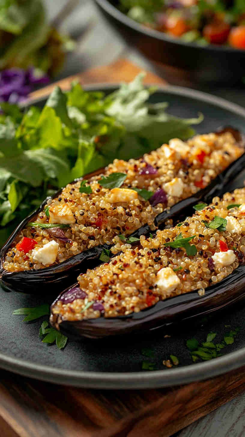 Stuffed Aubergine with Quinoa and Feta