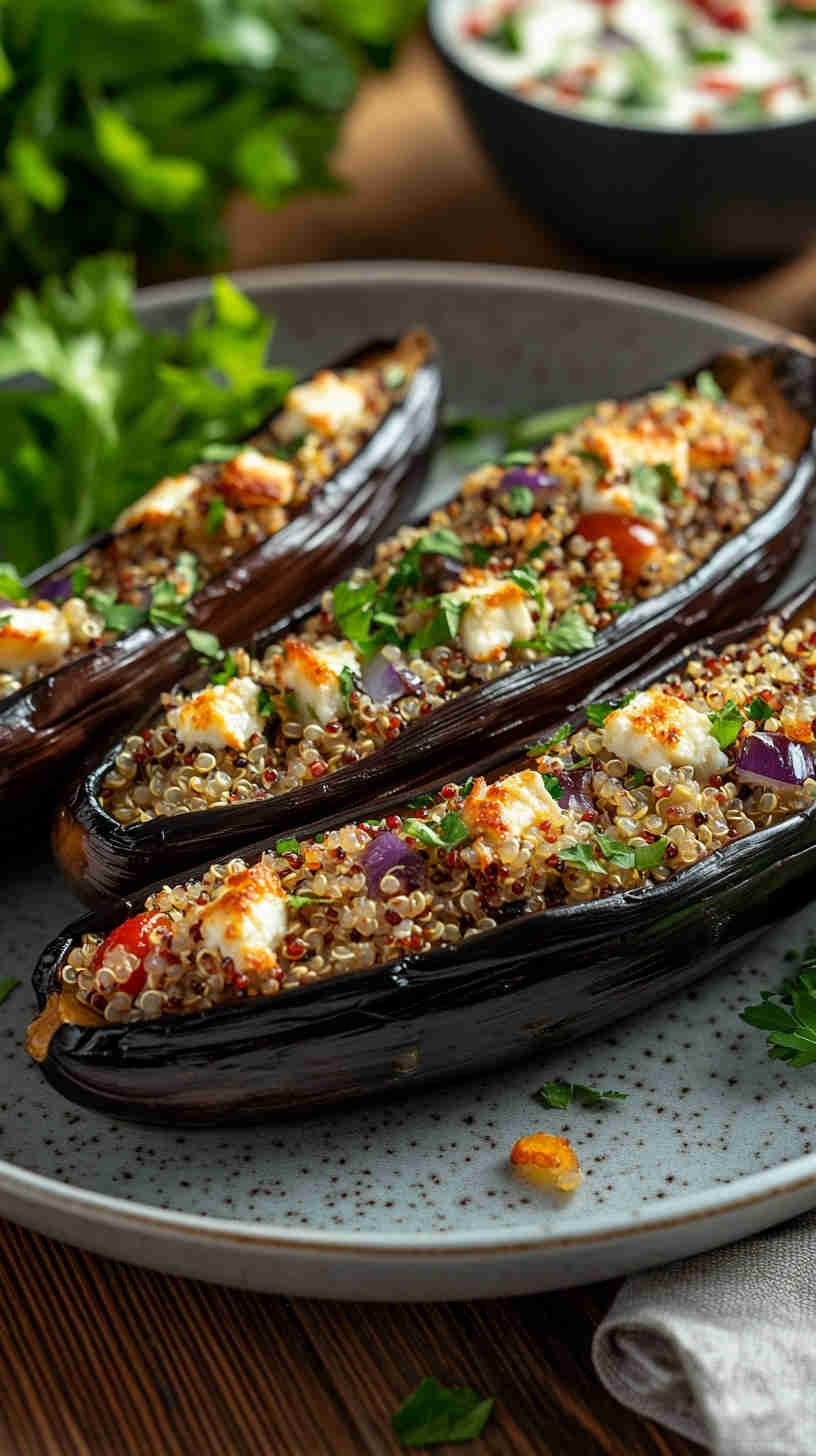 Stuffed Aubergine with Quinoa and Feta