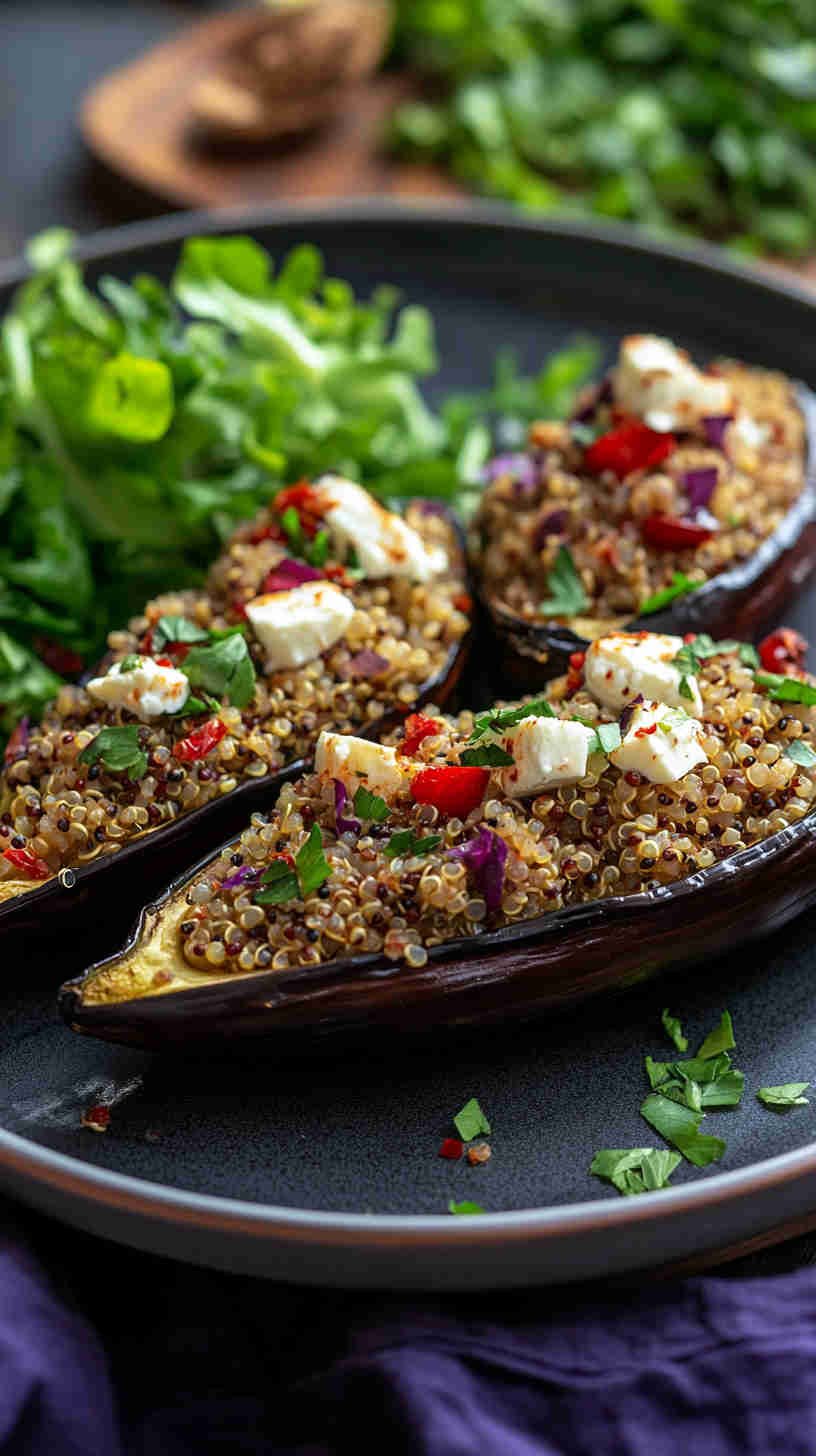Stuffed Aubergine with Quinoa and Feta