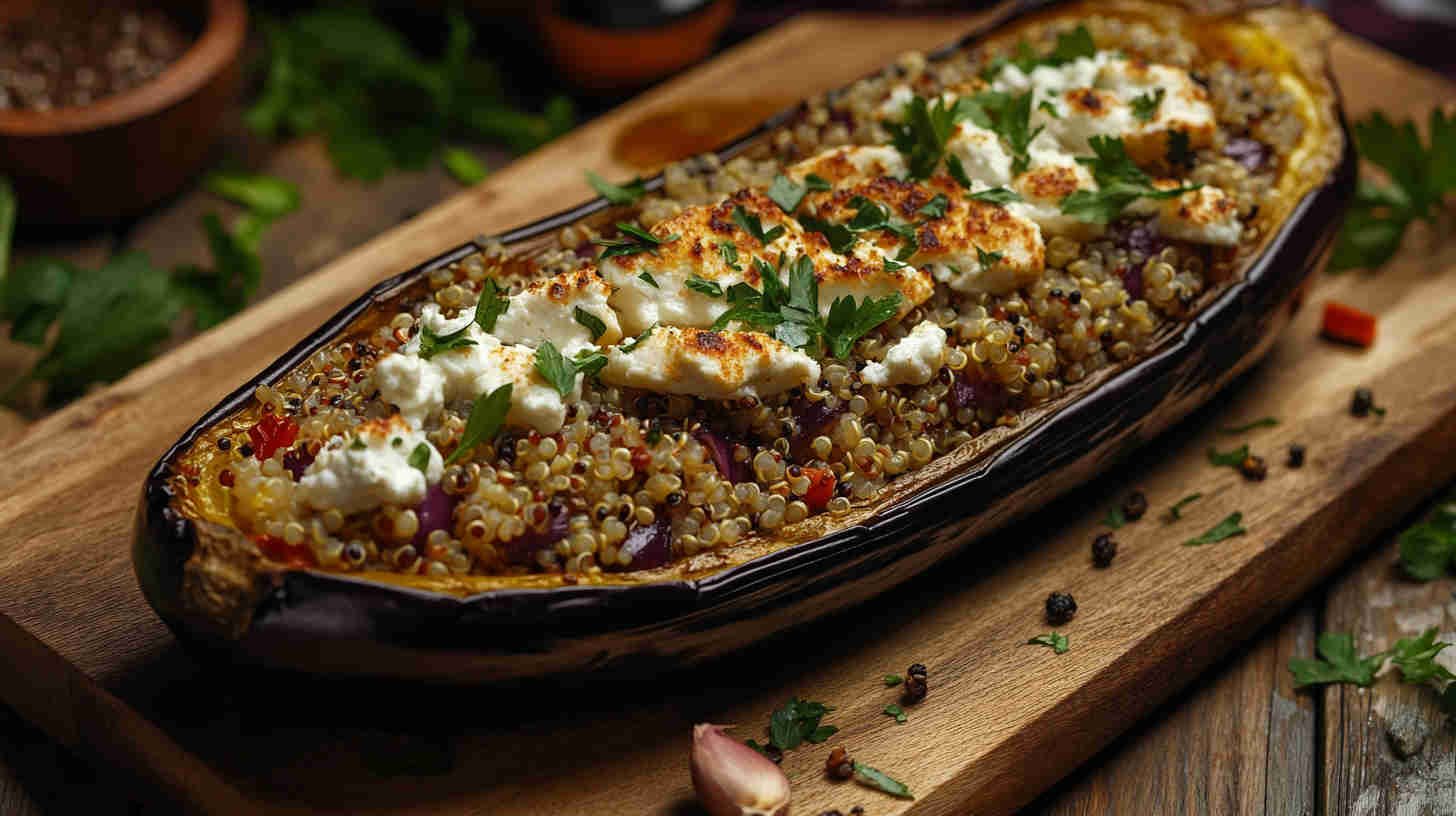 Stuffed Aubergine with Quinoa and Feta