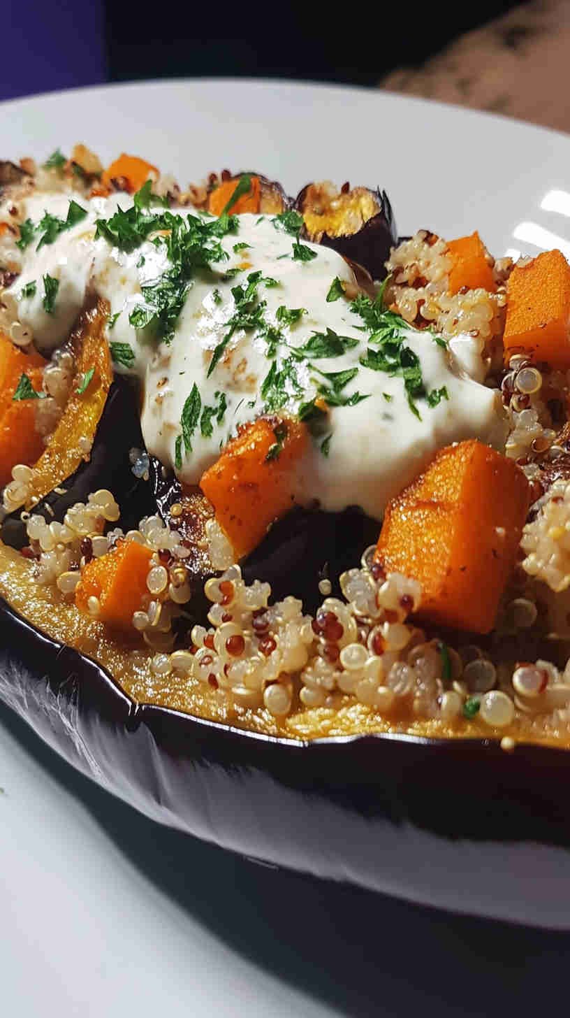 Stuffed Aubergine with Quinoa and Feta