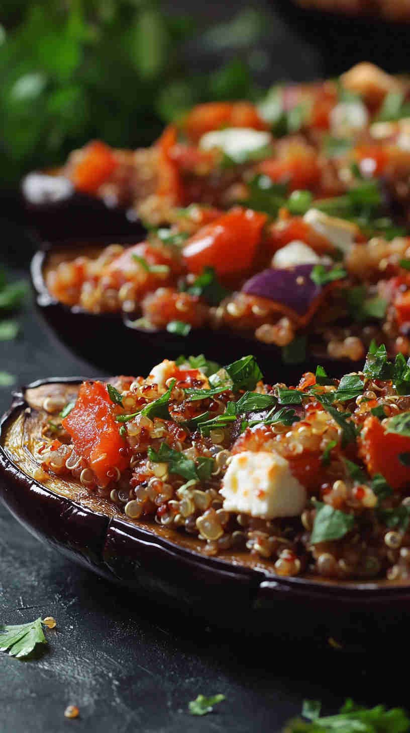 Stuffed Aubergine with Quinoa and Feta