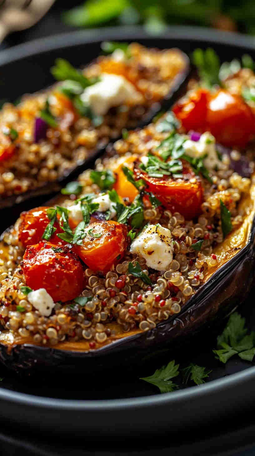 Stuffed Aubergine with Quinoa and Feta