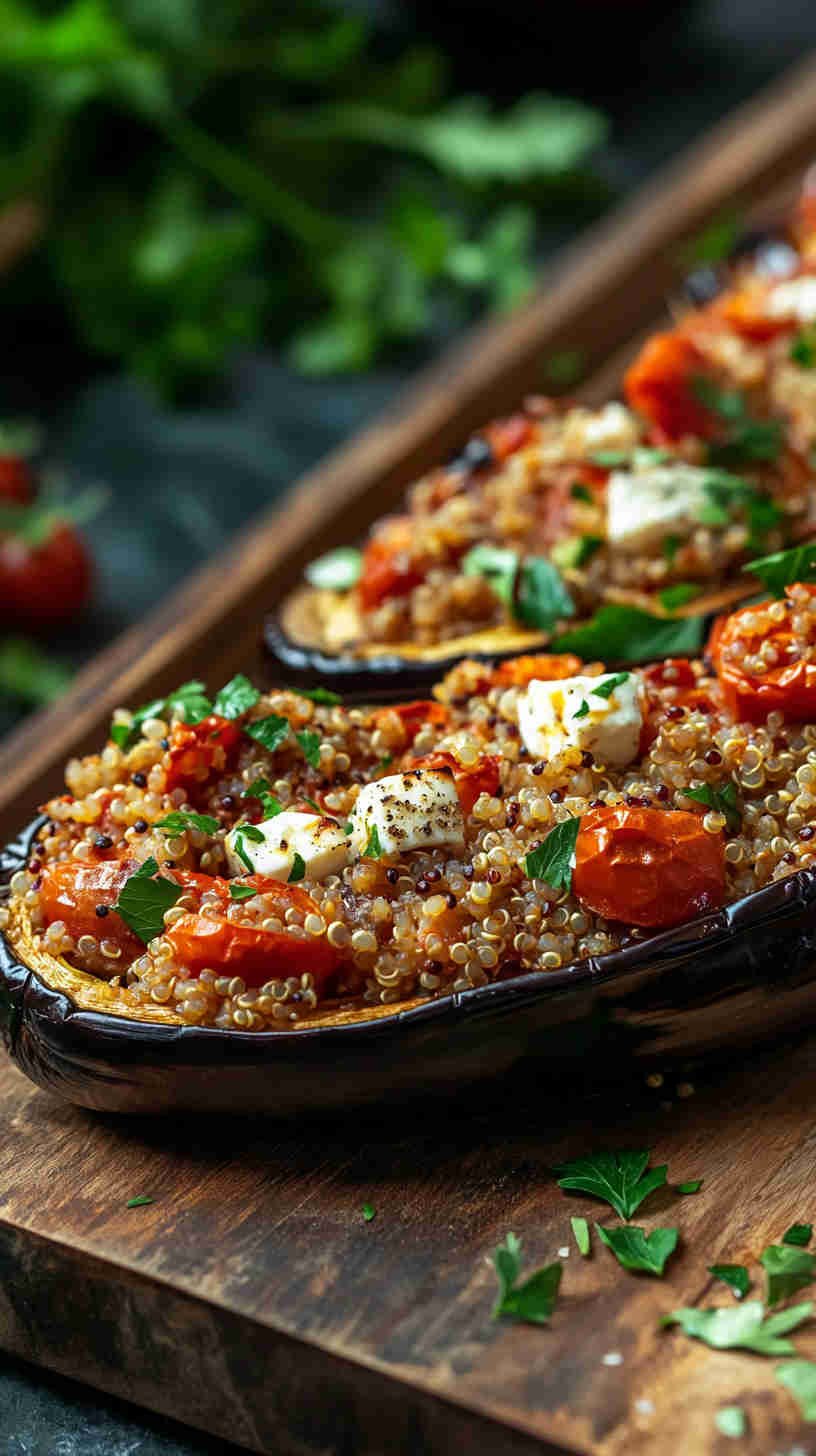 Stuffed Aubergine with Quinoa and Feta