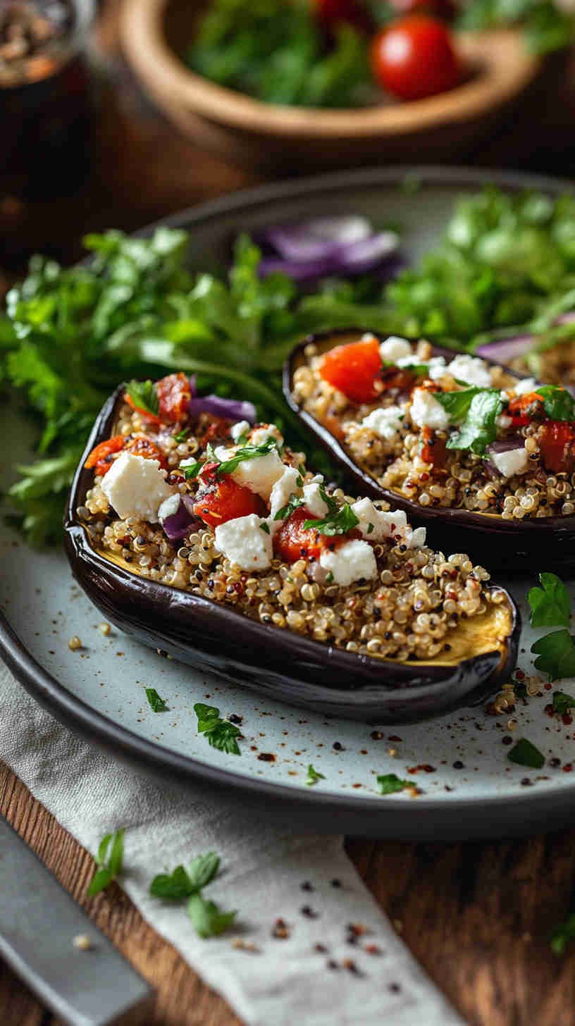 Stuffed Aubergine with Quinoa and Feta