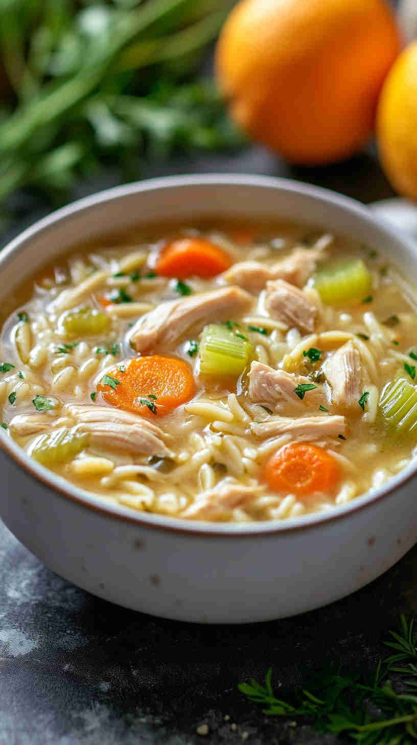 Zesty Lemon Chicken Orzo Soup