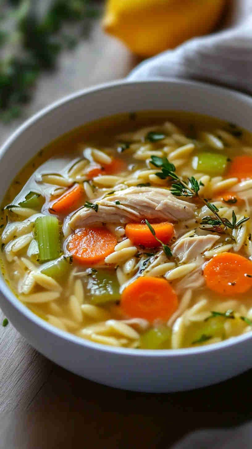 Zesty Lemon Chicken Orzo Soup