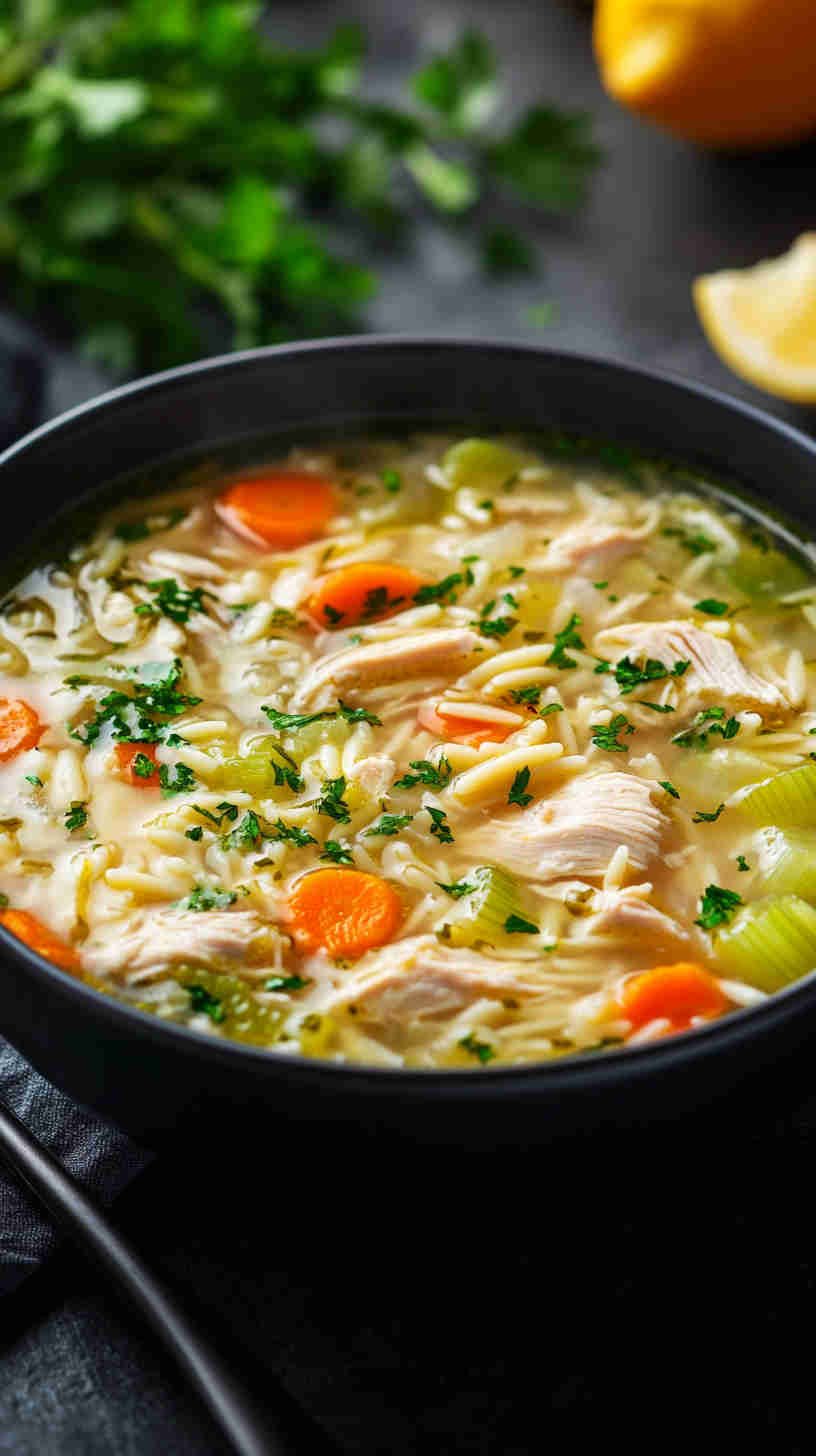 Zesty Lemon Chicken Orzo Soup