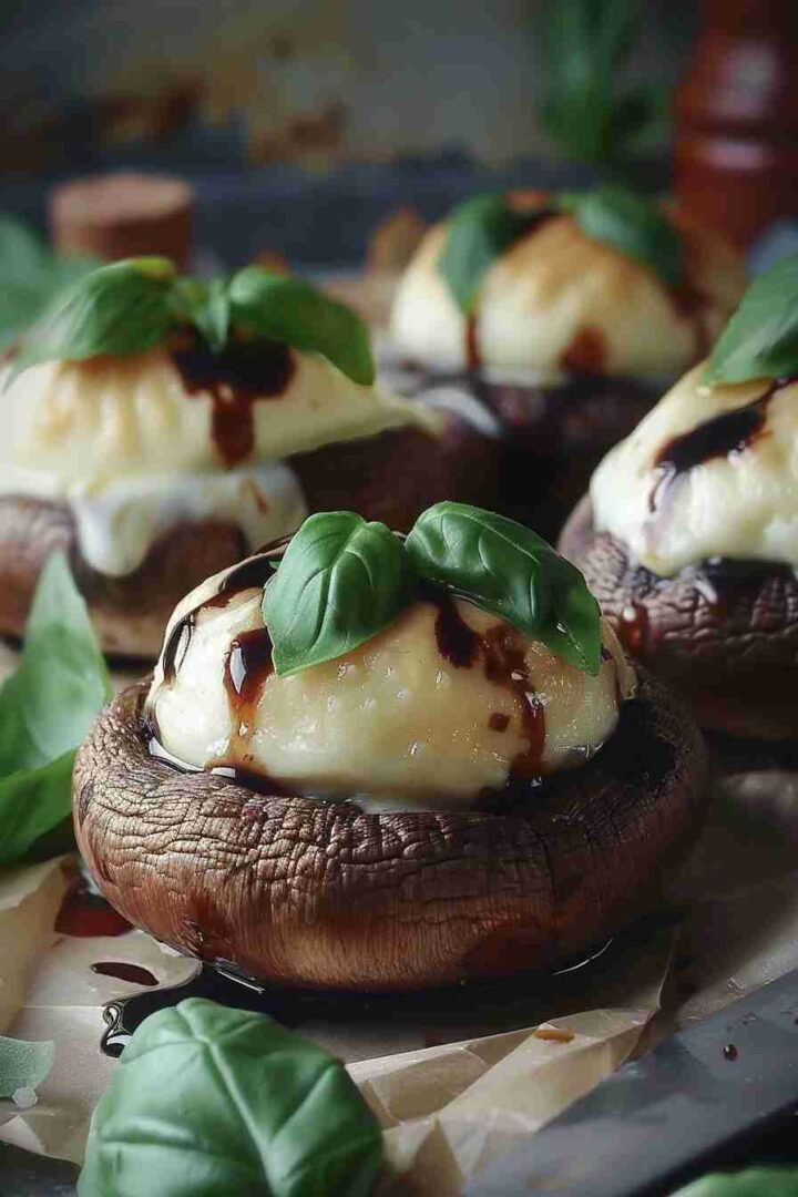 Baked Cap Mushrooms with Mozzarella & Basil