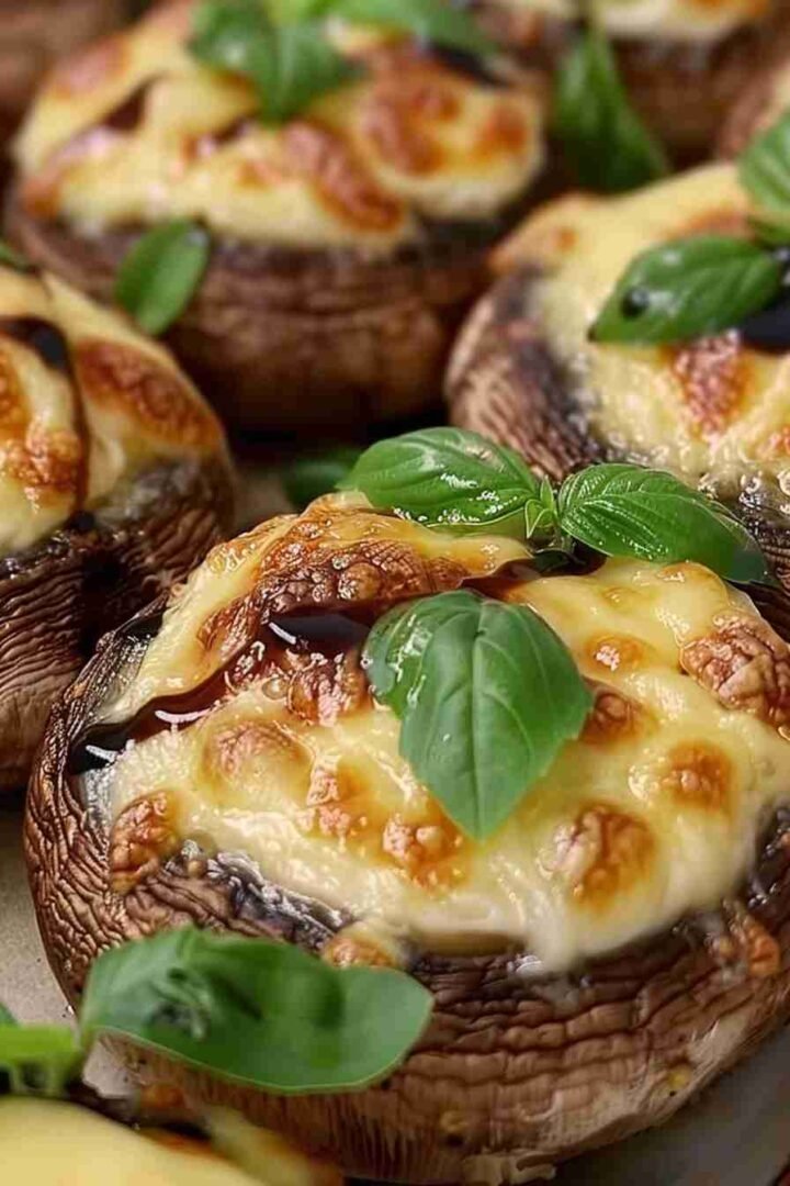 Baked Cap Mushrooms with Mozzarella & Basil