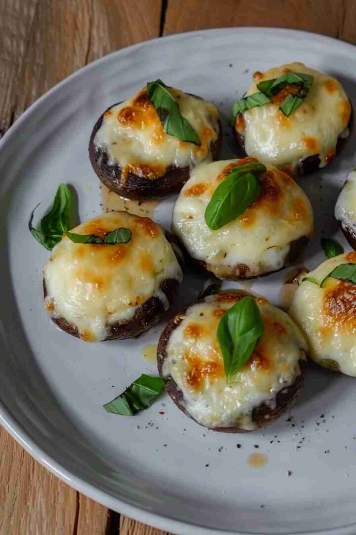 Baked Cap Mushrooms with Mozzarella & Basil
