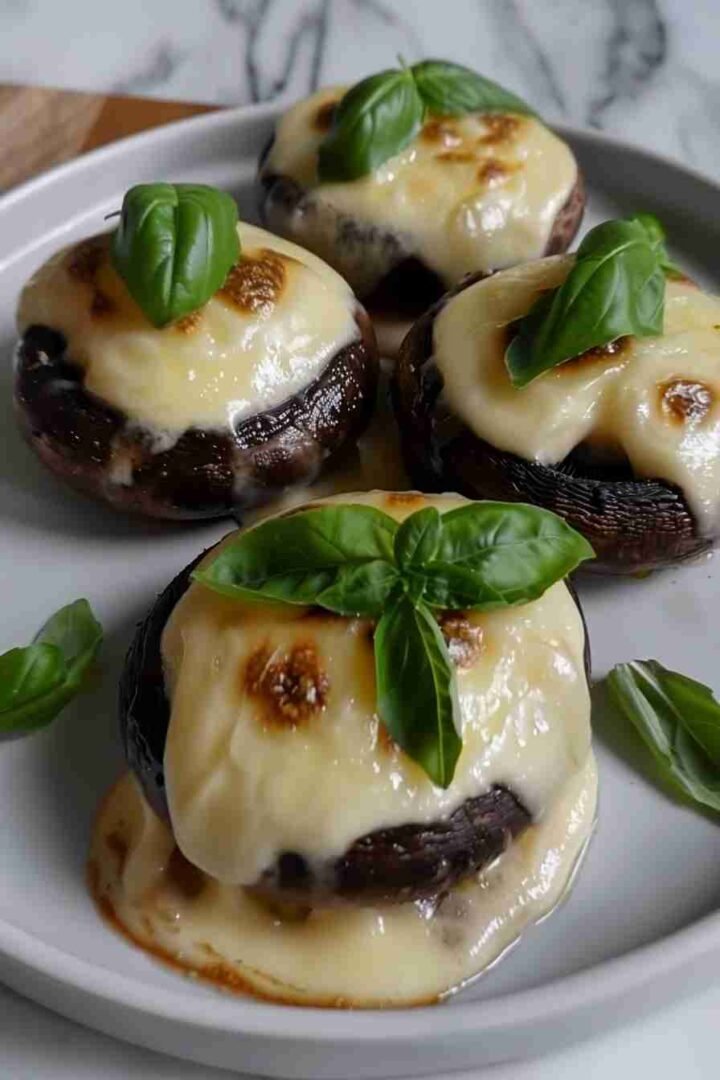 Baked Cap Mushrooms with Mozzarella & Basil