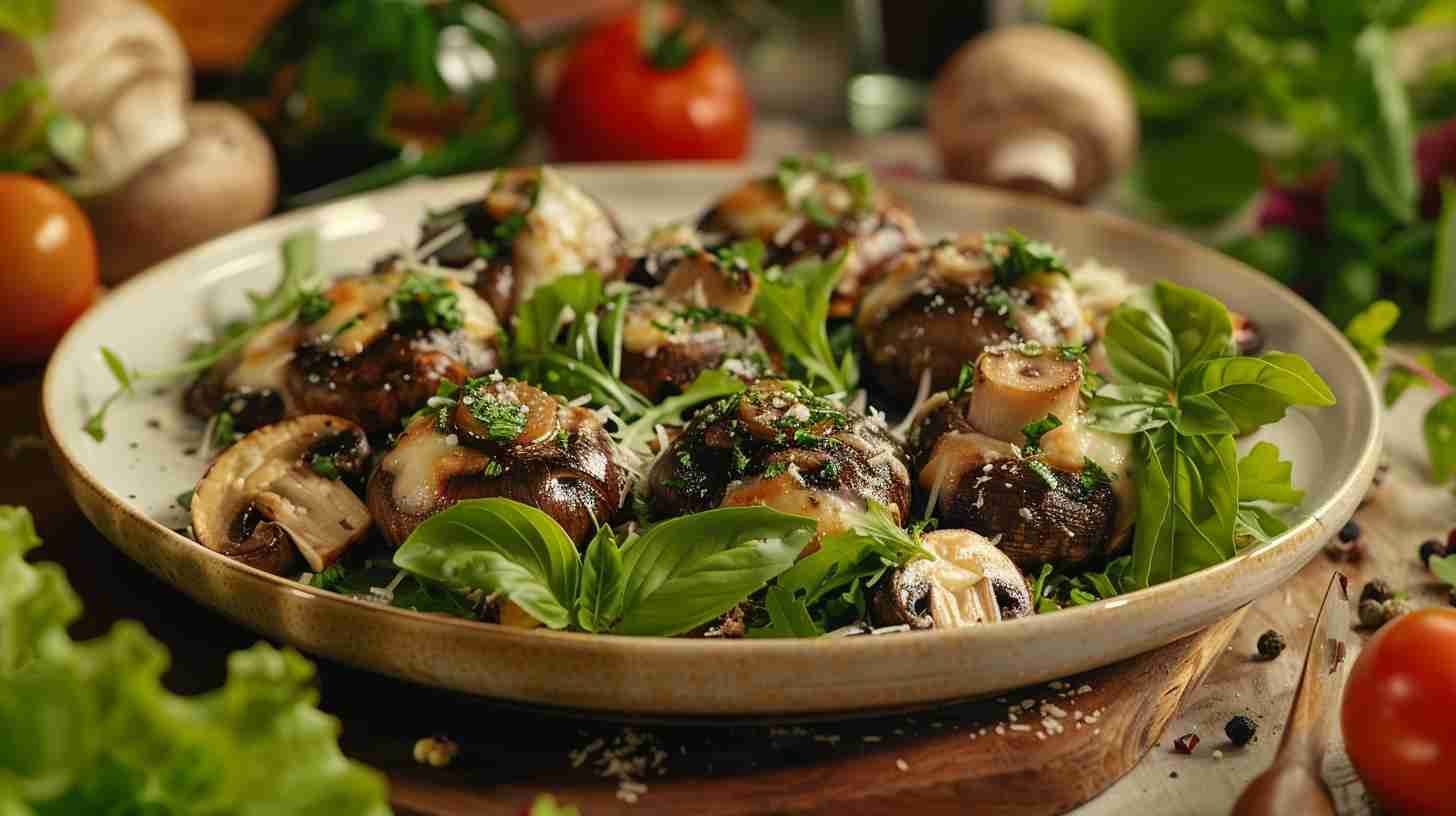 Baked Cap Mushrooms with Mozzarella & Basil