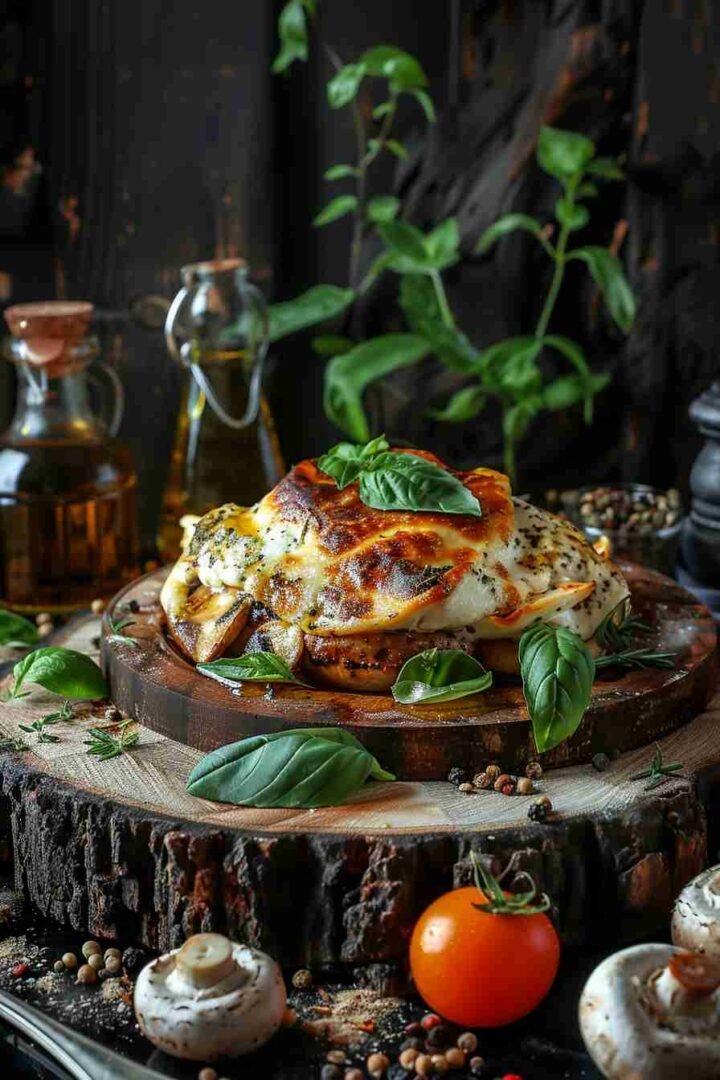Baked Cap Mushrooms with Mozzarella & Basil
