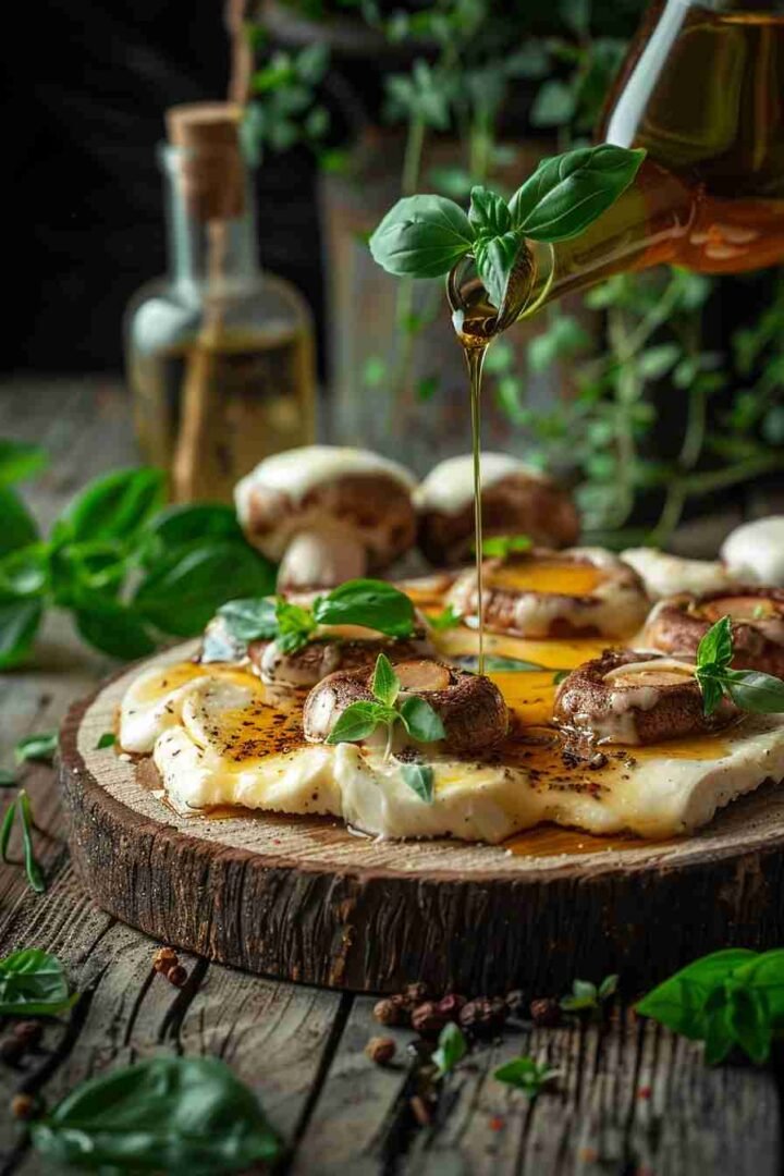 Baked Cap Mushrooms with Mozzarella & Basil