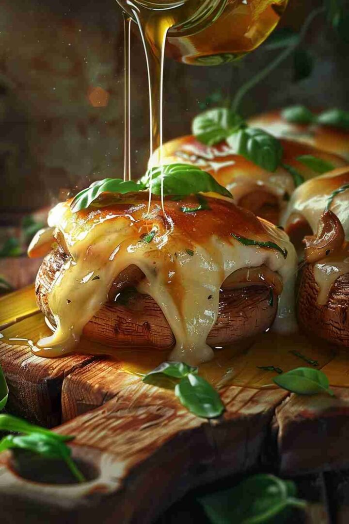 Baked Cap Mushrooms with Mozzarella & Basil