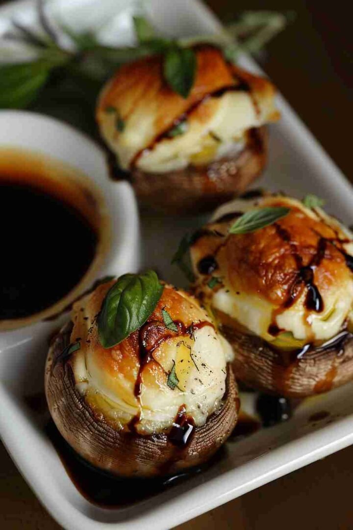 Baked Cap Mushrooms with Mozzarella & Basil