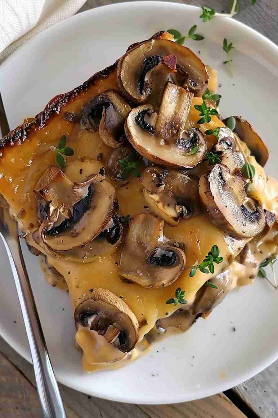 Cap Mushroom Casserole with Cheese Topping