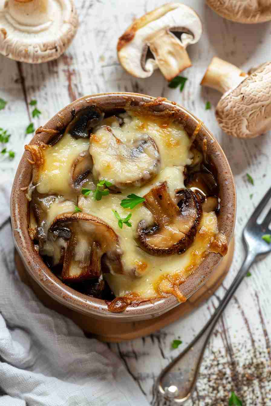 Cap Mushroom Casserole with Cheese Topping