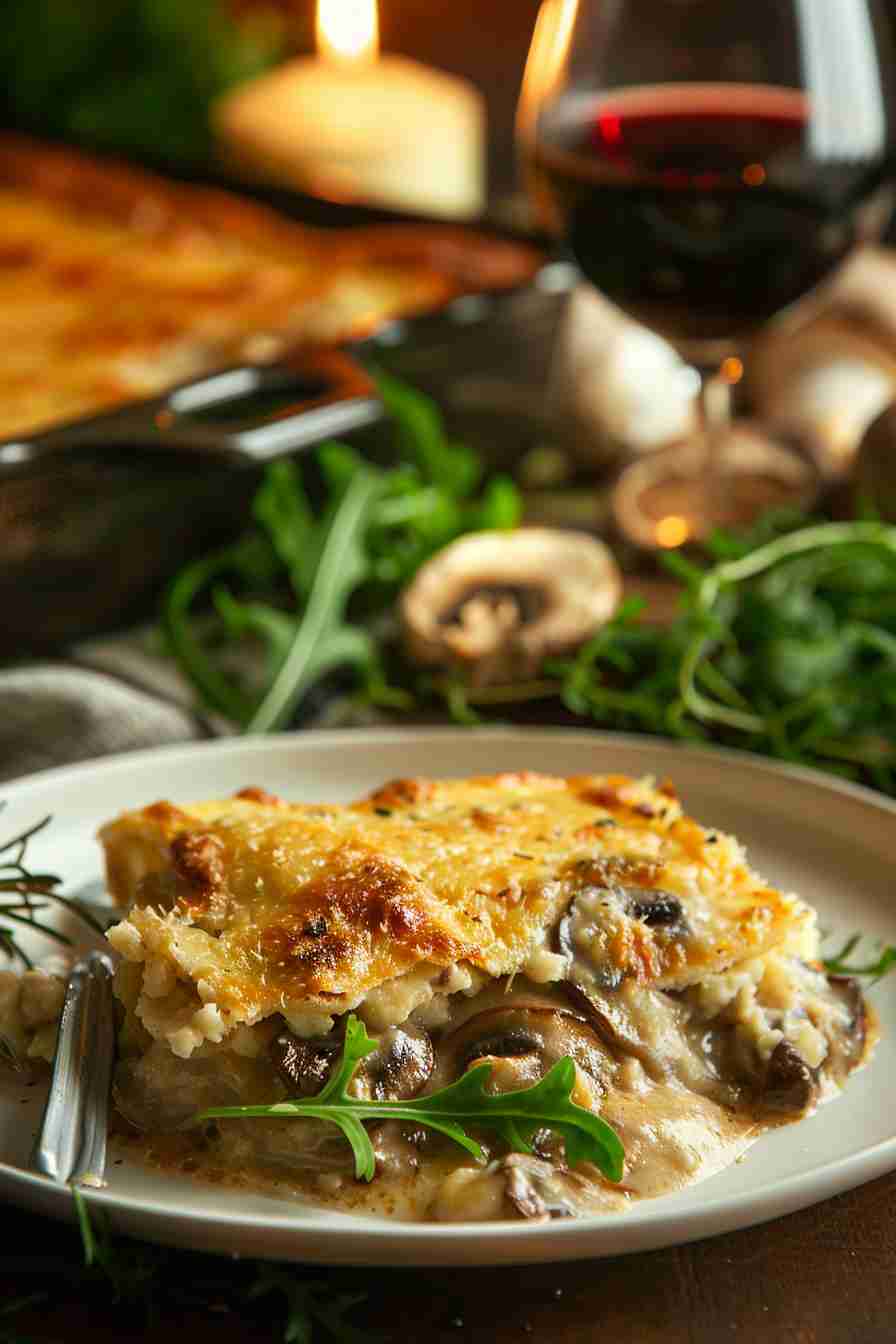 Cap Mushroom Casserole with Cheese Topping