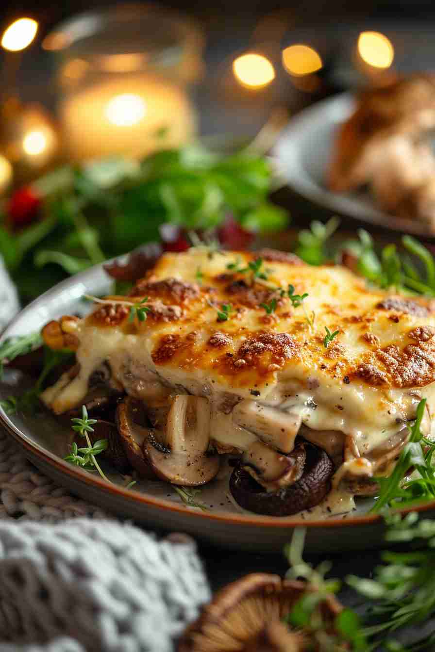 Cap Mushroom Casserole with Cheese Topping