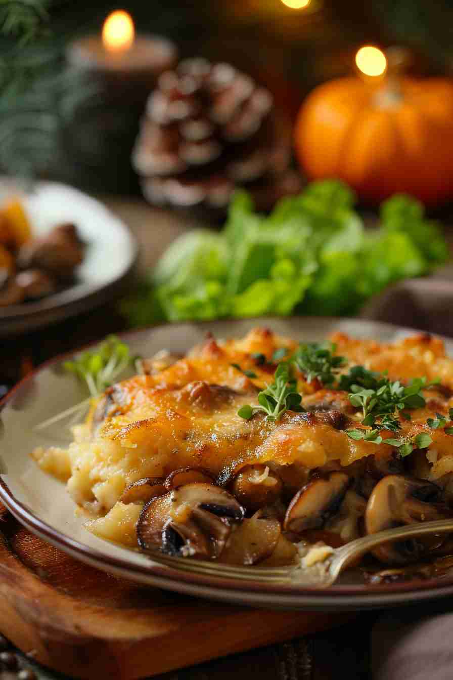 Cap Mushroom Casserole with Cheese Topping