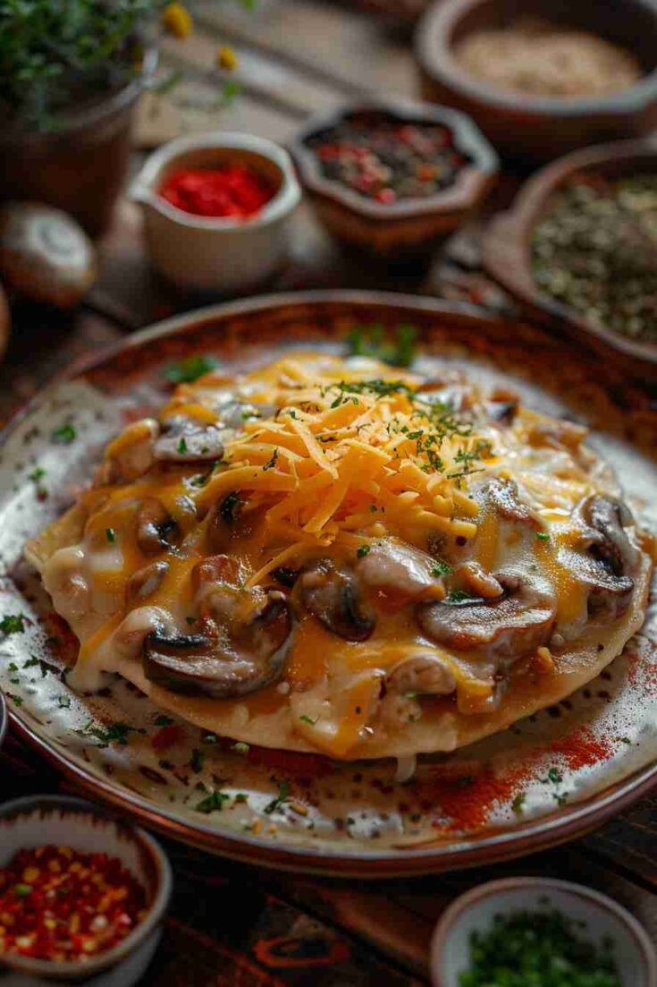 Cap Mushroom Casserole with Cheese Topping