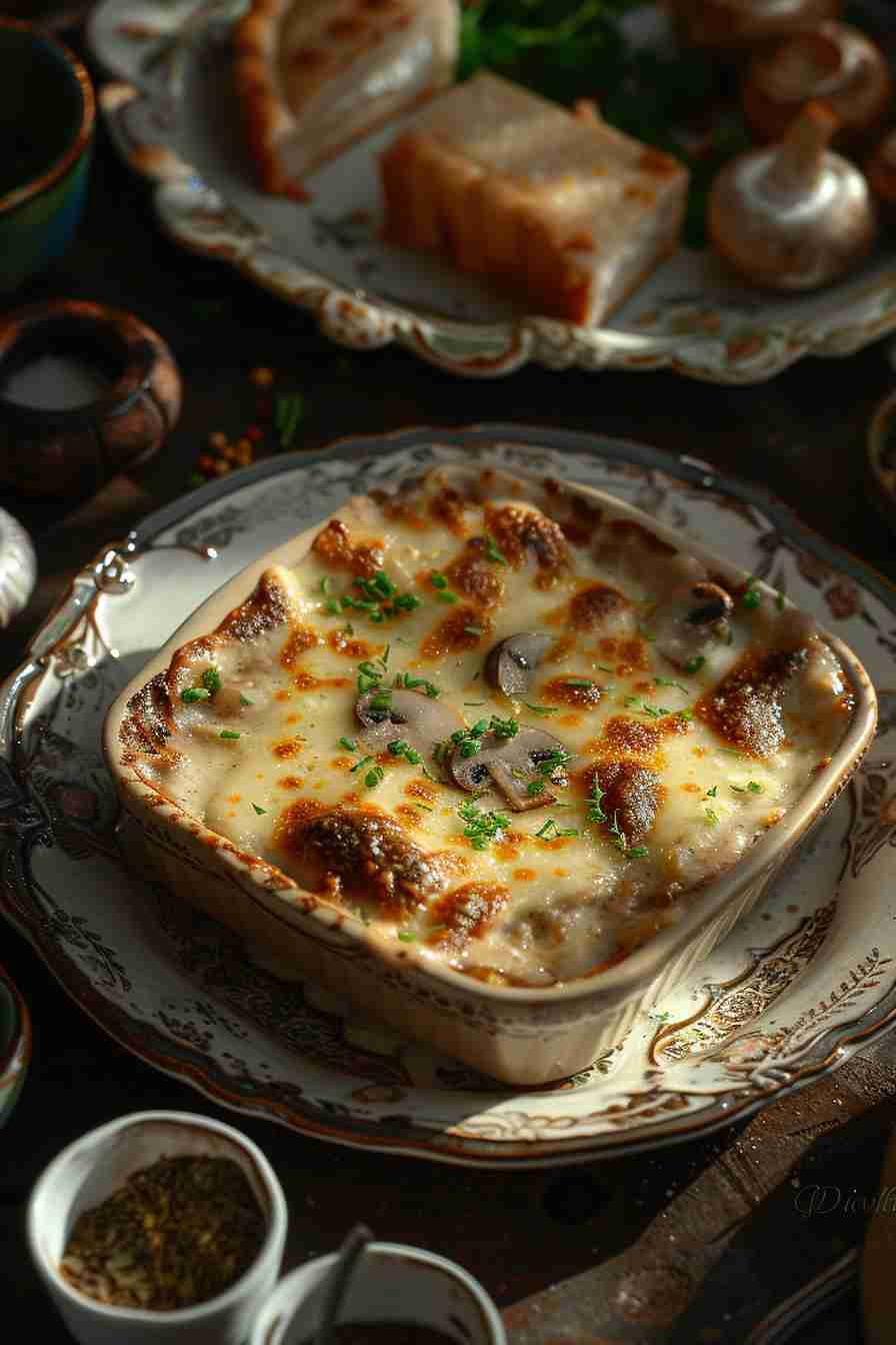Cap Mushroom Casserole with Cheese Topping