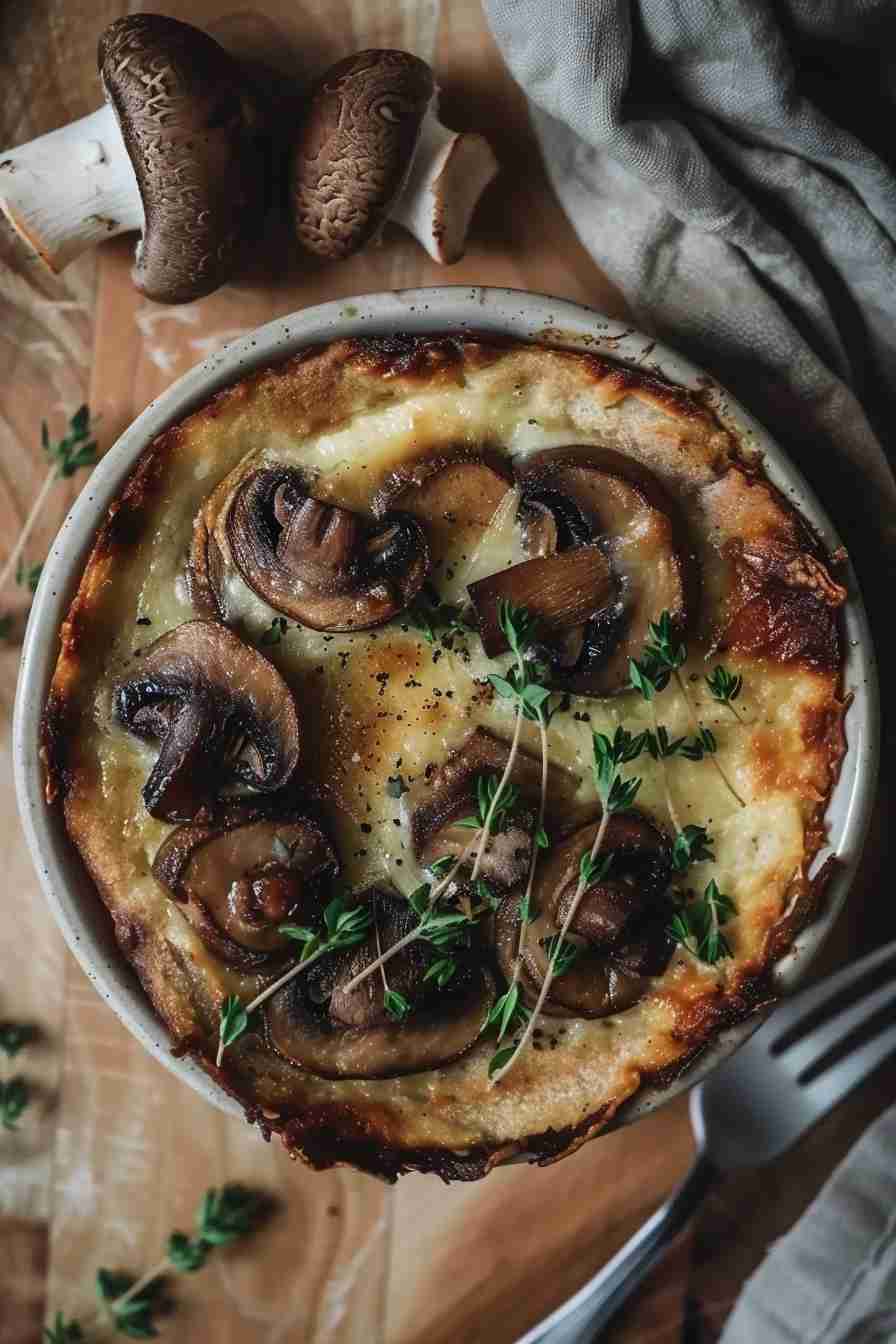 Cap Mushroom Casserole with Cheese Topping