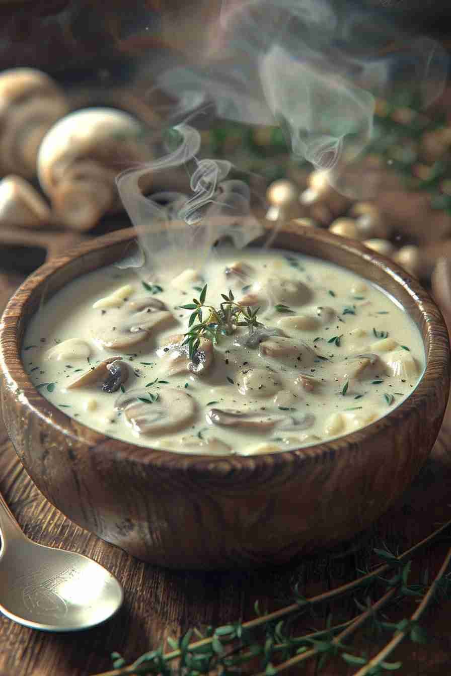Cap Mushroom Soup with Cream and Thyme