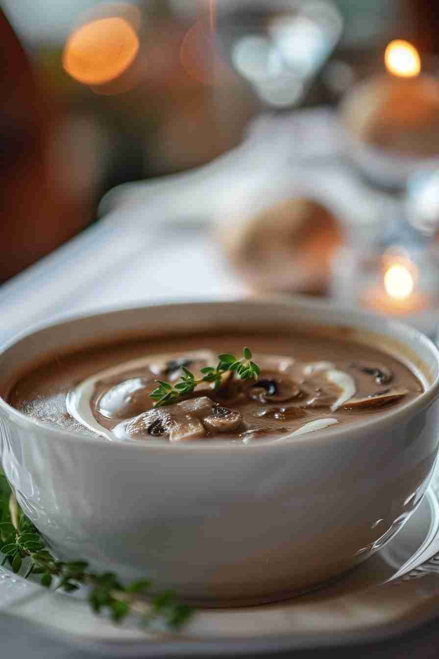 Cap Mushroom Soup with Cream and Thyme