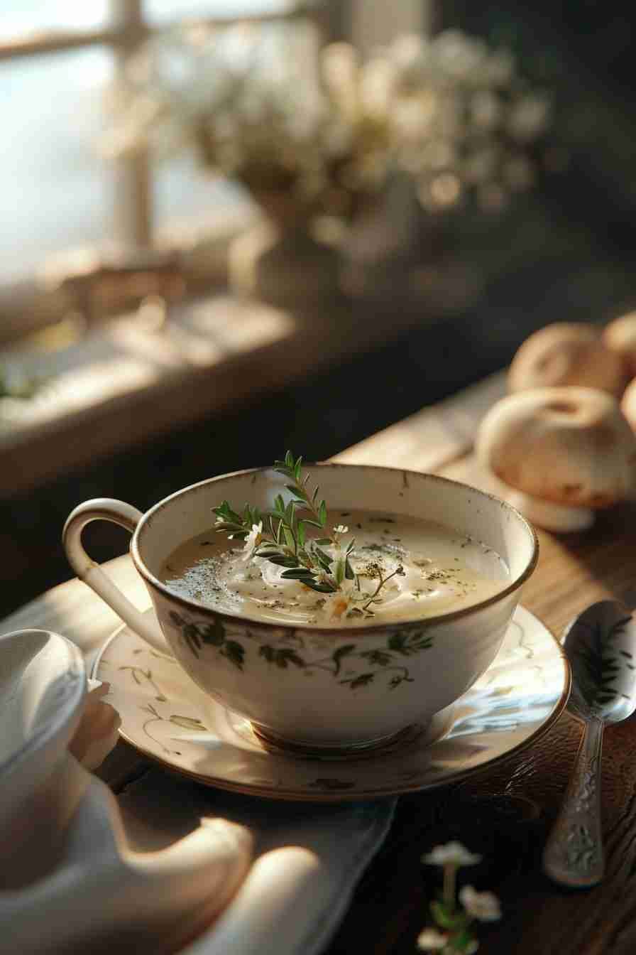 Cap Mushroom Soup with Cream and Thyme