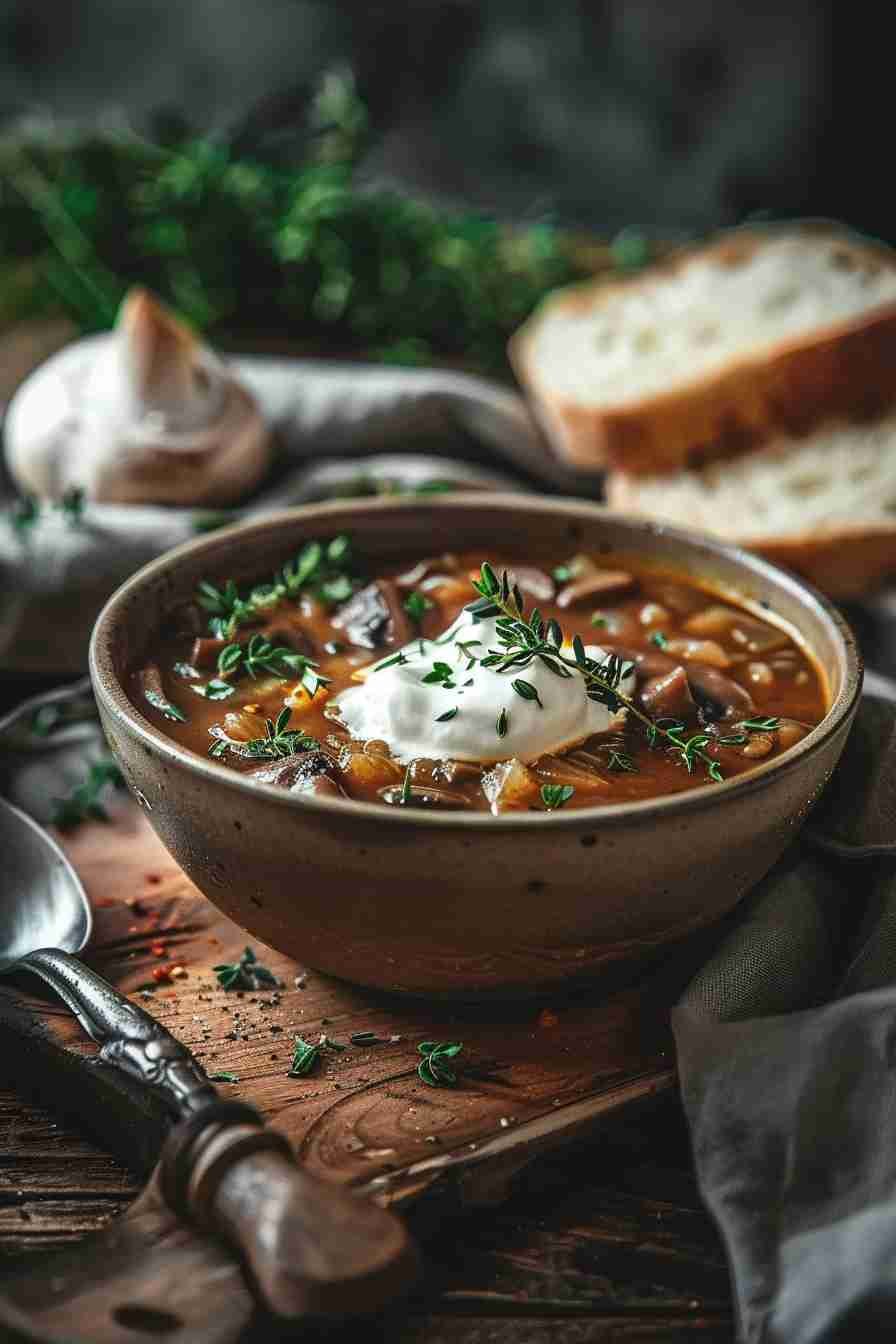 Cap Mushroom Soup with Cream and Thyme