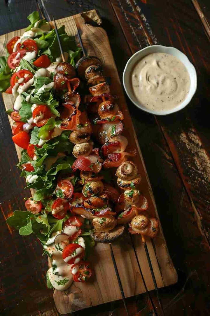 Cap Mushroom and Bacon Skewers
